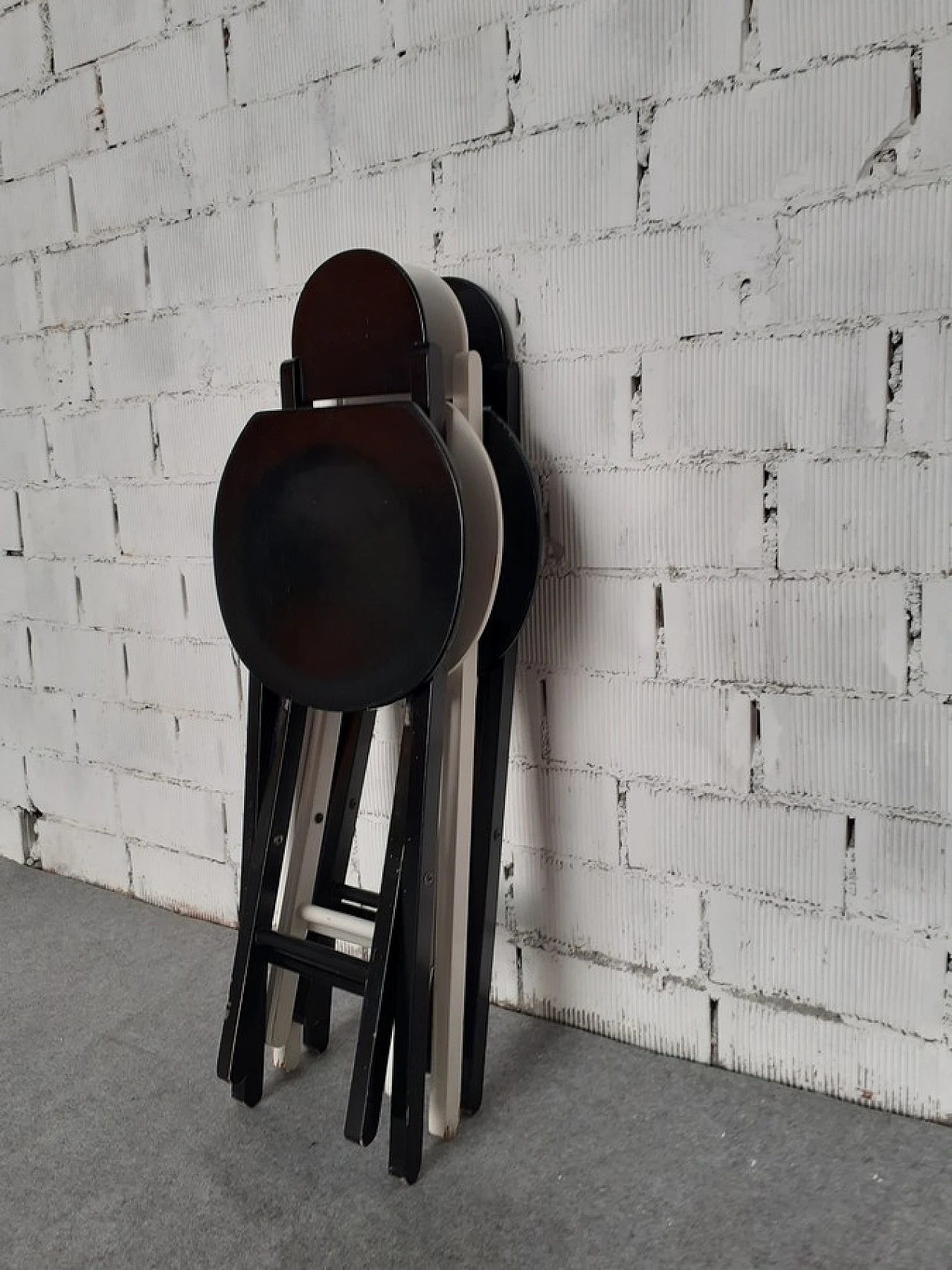 3 Black & white wooden folding chairs, 1980s 9