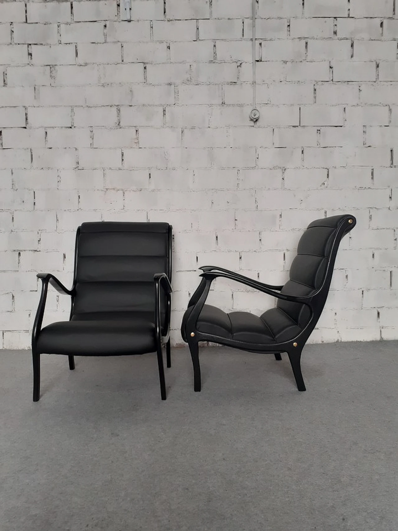 Pair of wooden & leatherette armchairs by E. Longhi for Elam, 1950s 9