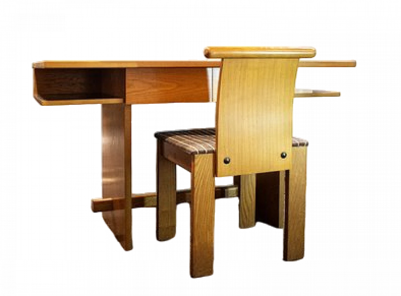 Two-drawer wooden desk with chair, 1970s 10