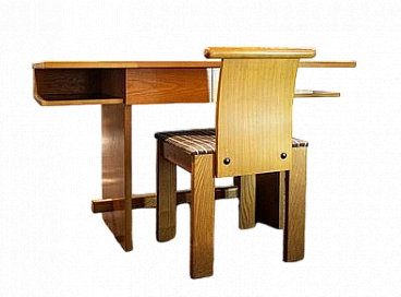 Two-drawer wooden desk with chair, 1970s