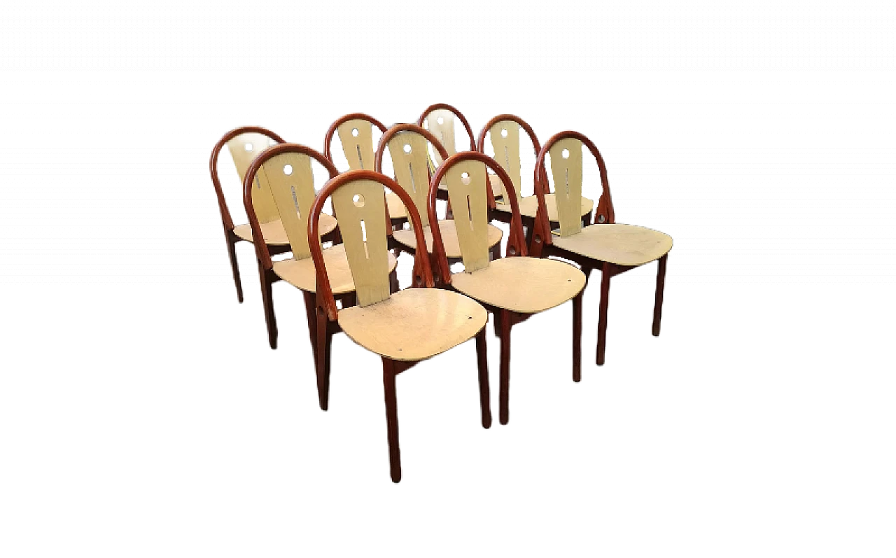 9 Chairs in stained beech by Baumann, 1960s 8