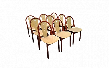9 Chairs in stained beech by Baumann, 1960s