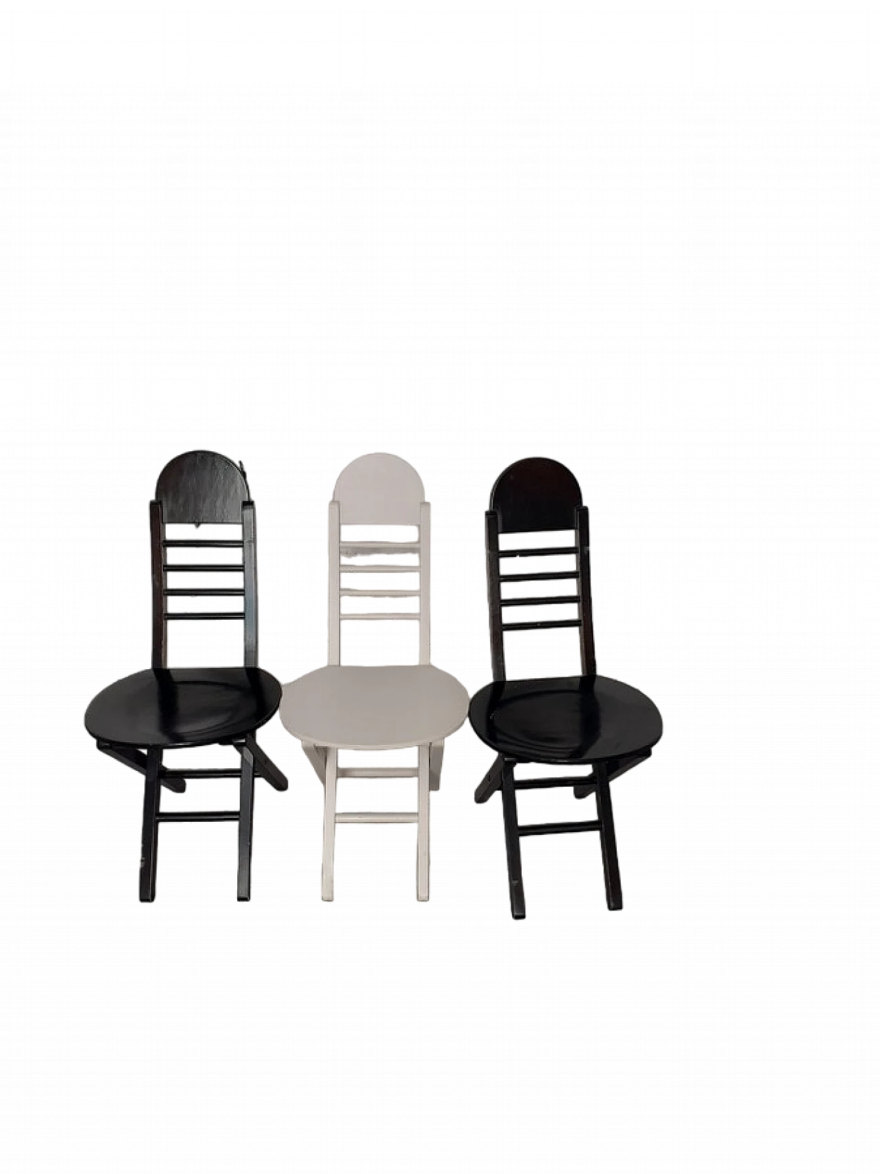 3 Black & white wooden folding chairs, 1980s 11