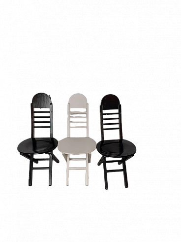 3 Black & white wooden folding chairs, 1980s