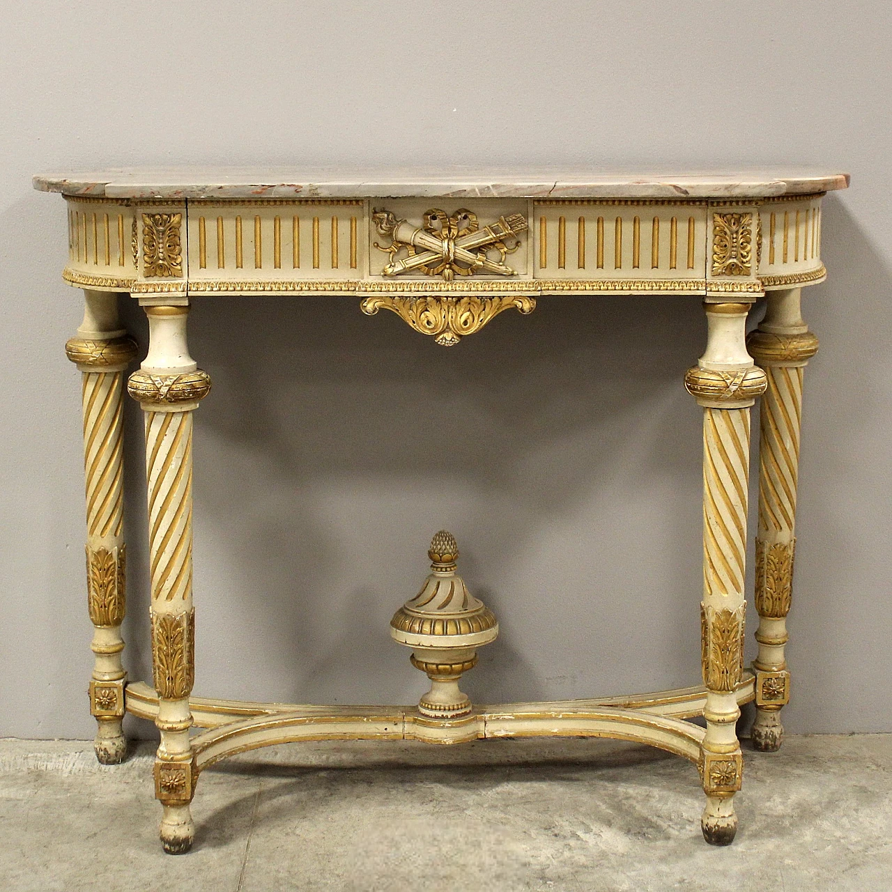 Louis XVI style lacquered wood and marble console, late 19th century 1