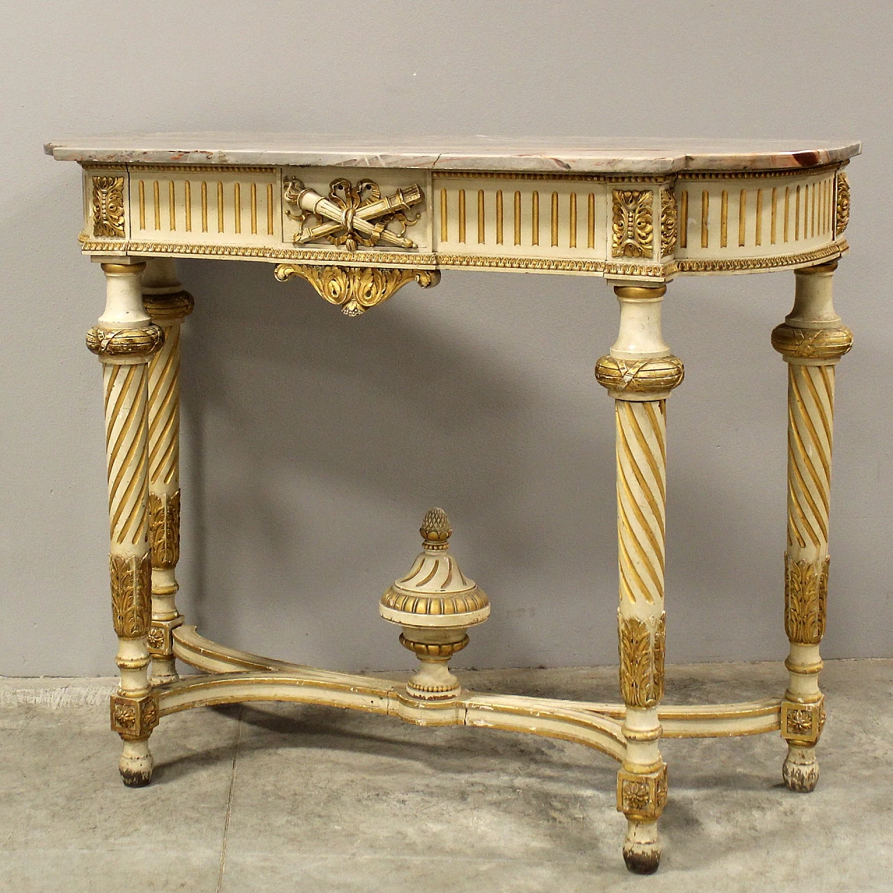 Louis XVI style lacquered wood and marble console, late 19th century 3