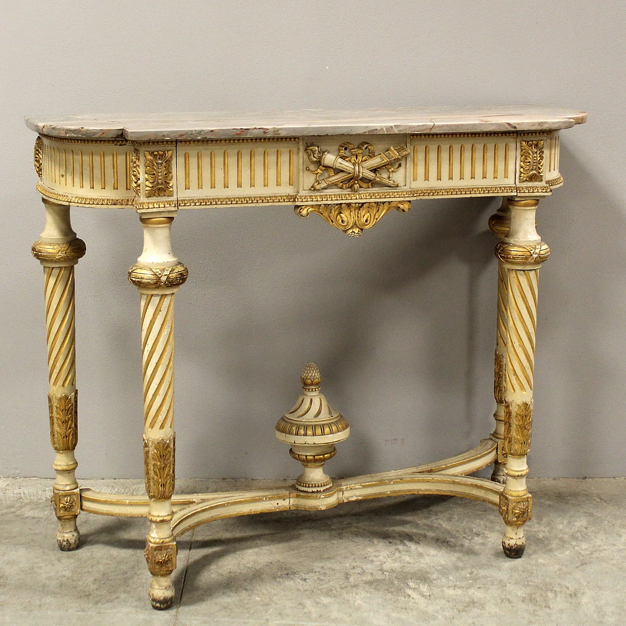 Louis XVI style lacquered wood and marble console, late 19th century 4