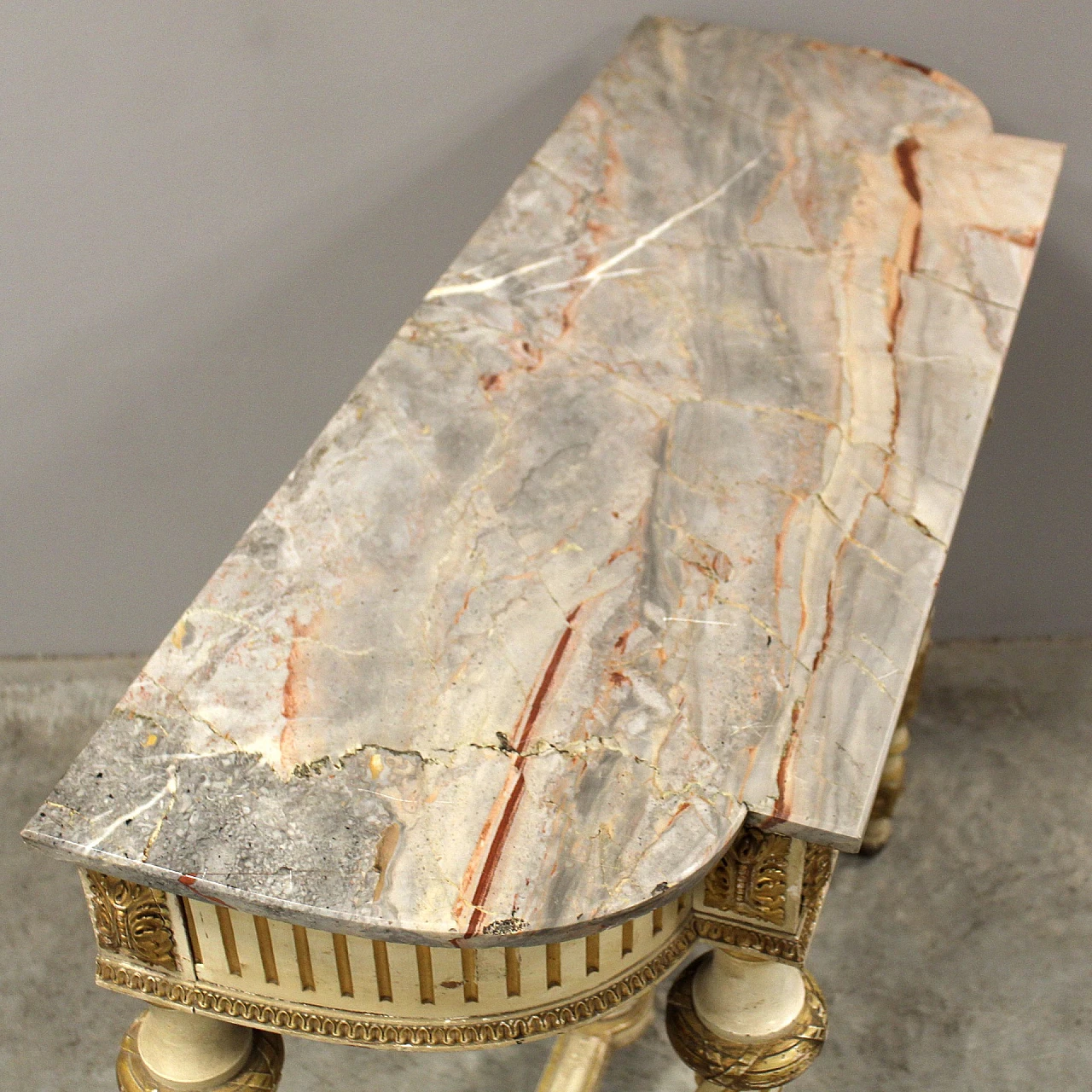 Louis XVI style lacquered wood and marble console, late 19th century 5