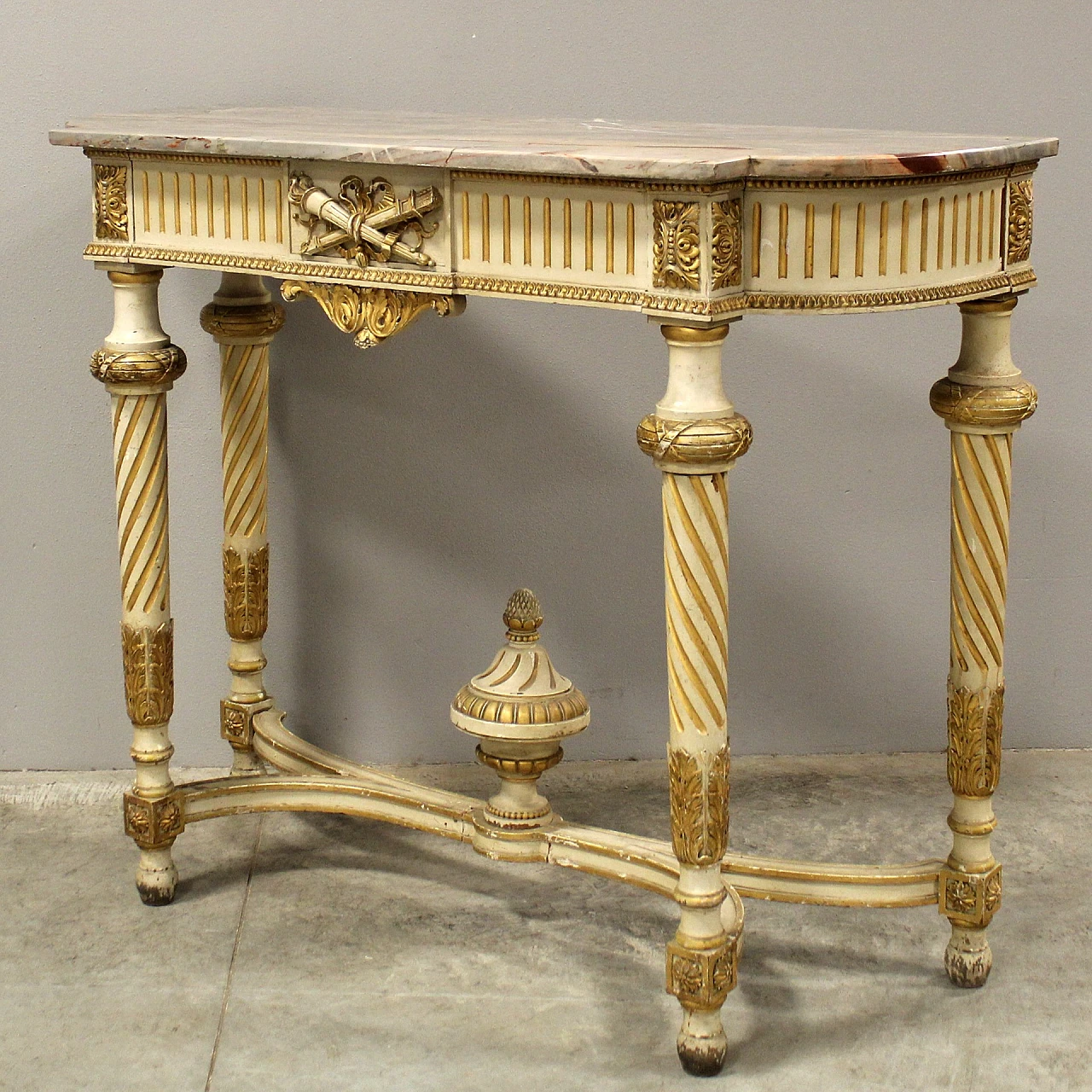 Louis XVI style lacquered wood and marble console, late 19th century 7