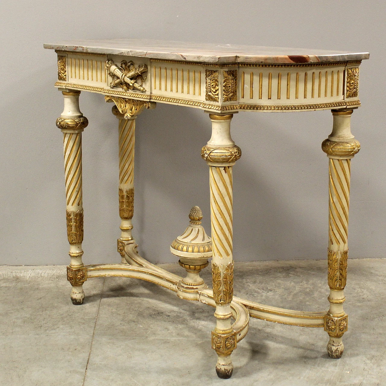 Louis XVI style lacquered wood and marble console, late 19th century 8