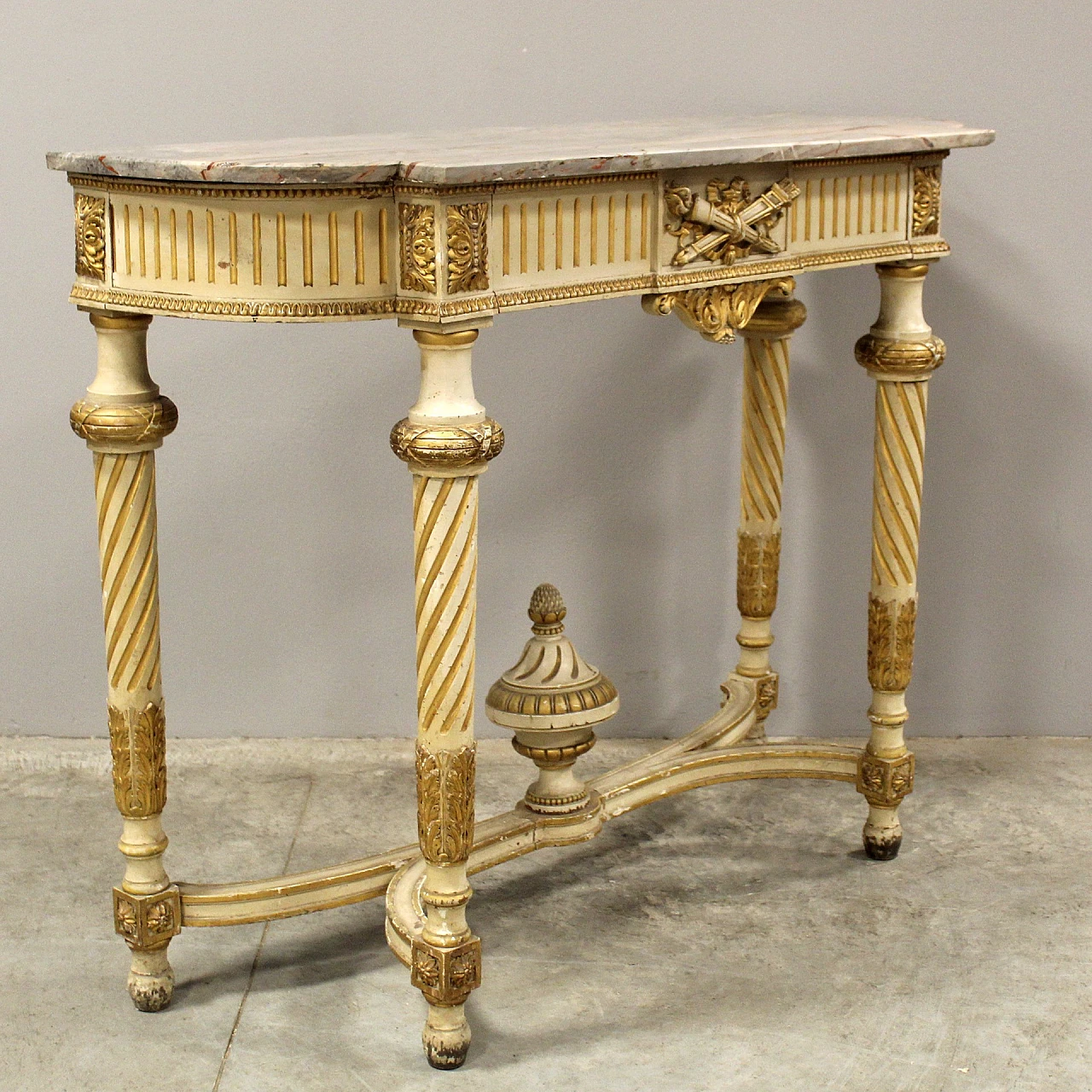 Louis XVI style lacquered wood and marble console, late 19th century 10