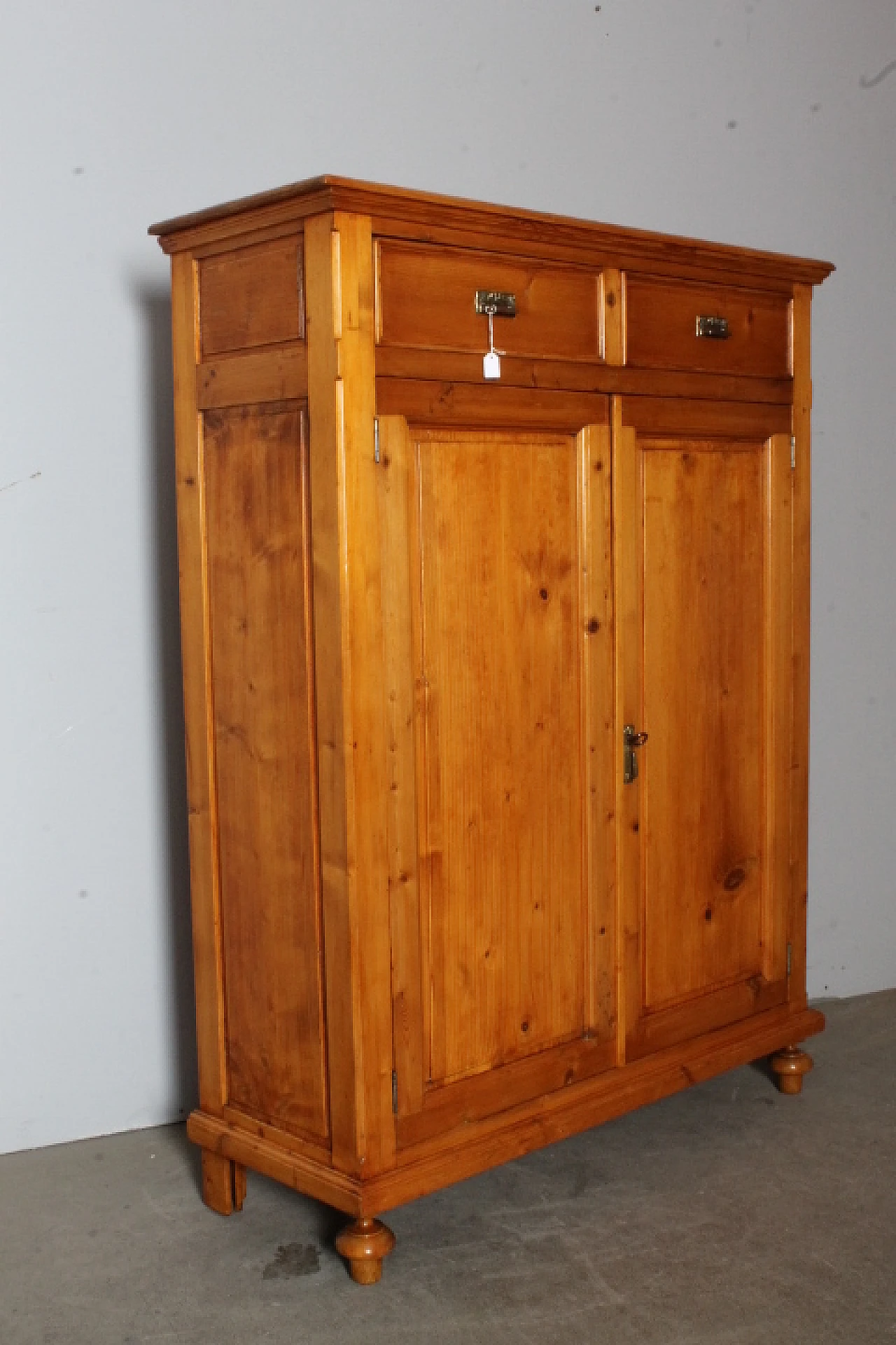 Wooden cupboard with drawers & hinged doors, 19th century 1
