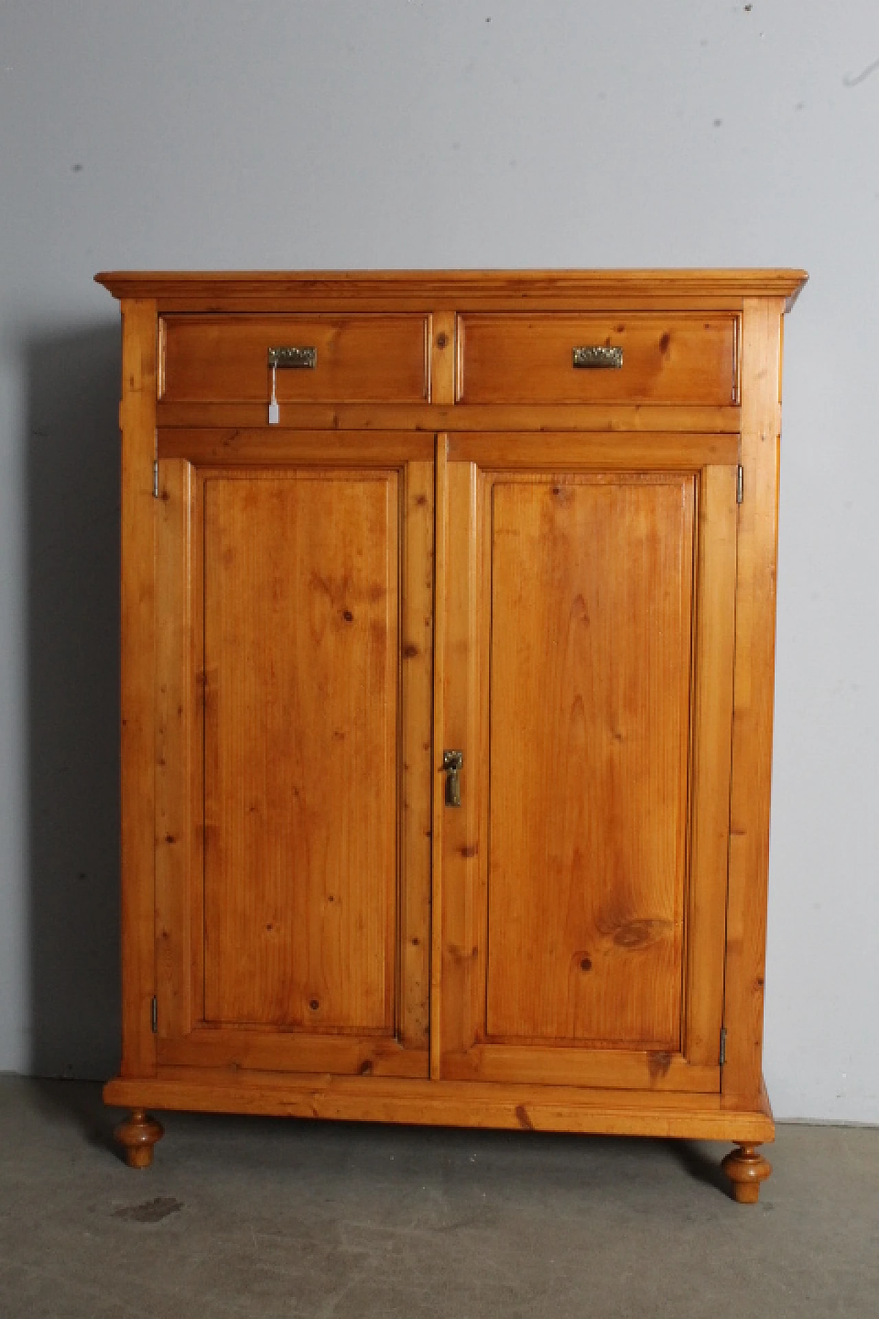 Wooden cupboard with drawers & hinged doors, 19th century 10