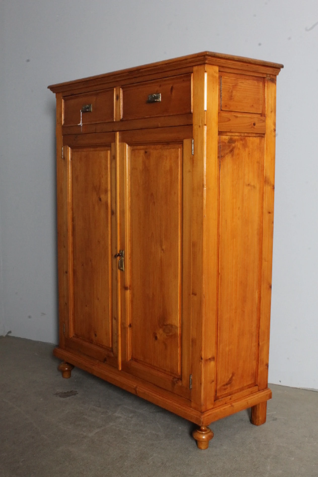 Wooden cupboard with drawers & hinged doors, 19th century 11