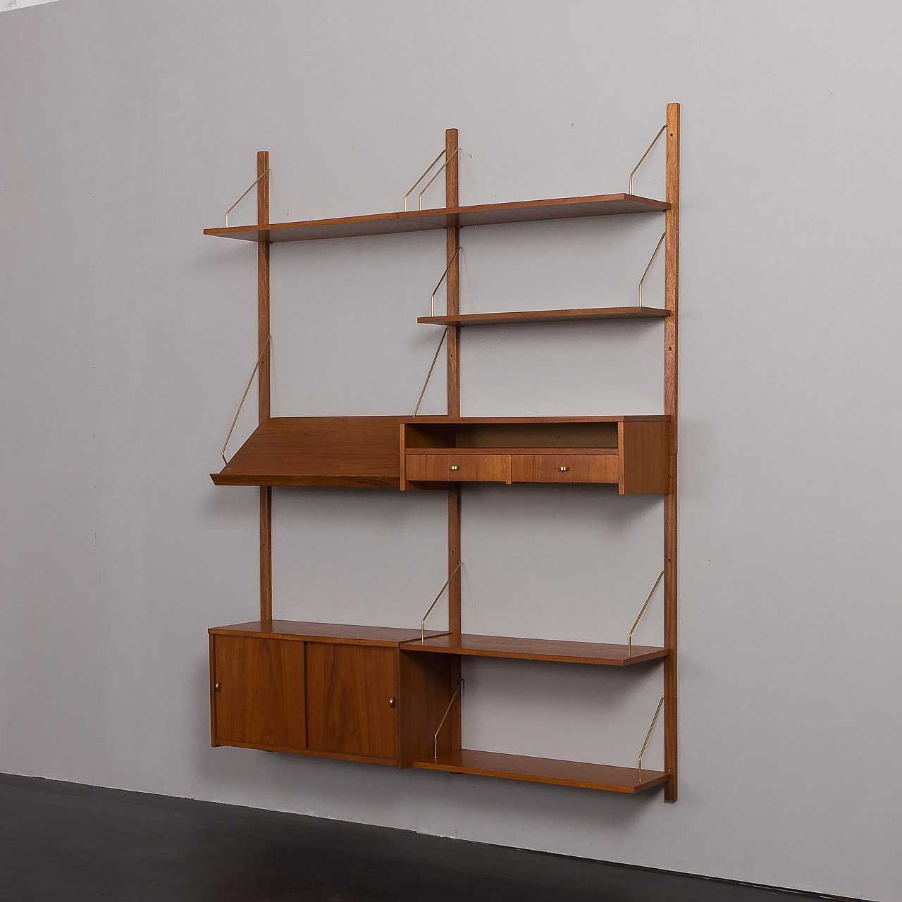 Teak and brass hanging bookcase in the style of Cadovius, 1960s 1