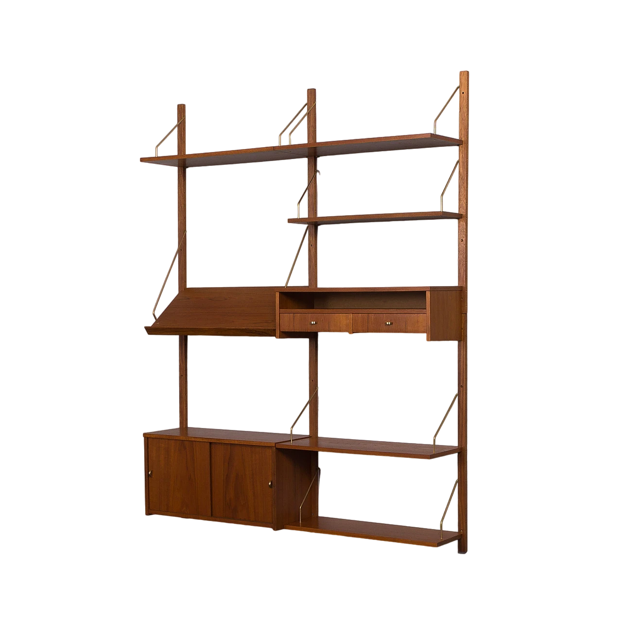 Teak and brass hanging bookcase in the style of Cadovius, 1960s 2