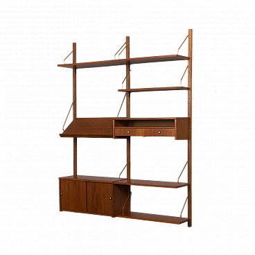 Teak and brass hanging bookcase in the style of Cadovius, 1960s