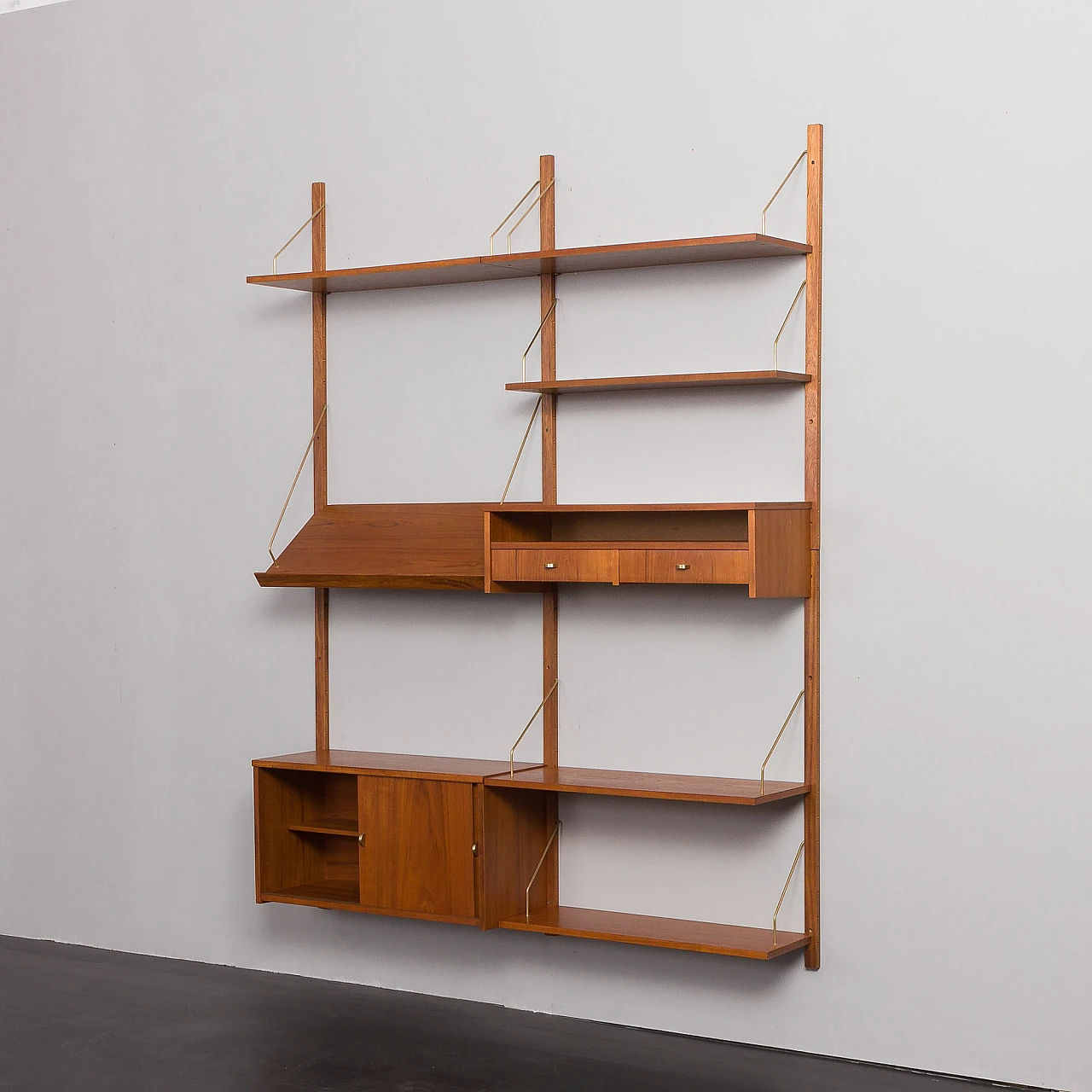 Teak and brass hanging bookcase in the style of Cadovius, 1960s 6