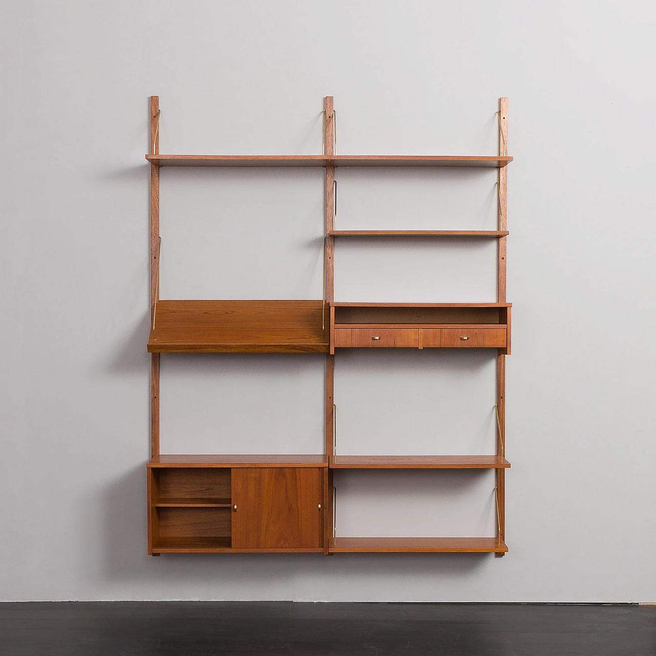 Teak and brass hanging bookcase in the style of Cadovius, 1960s 7