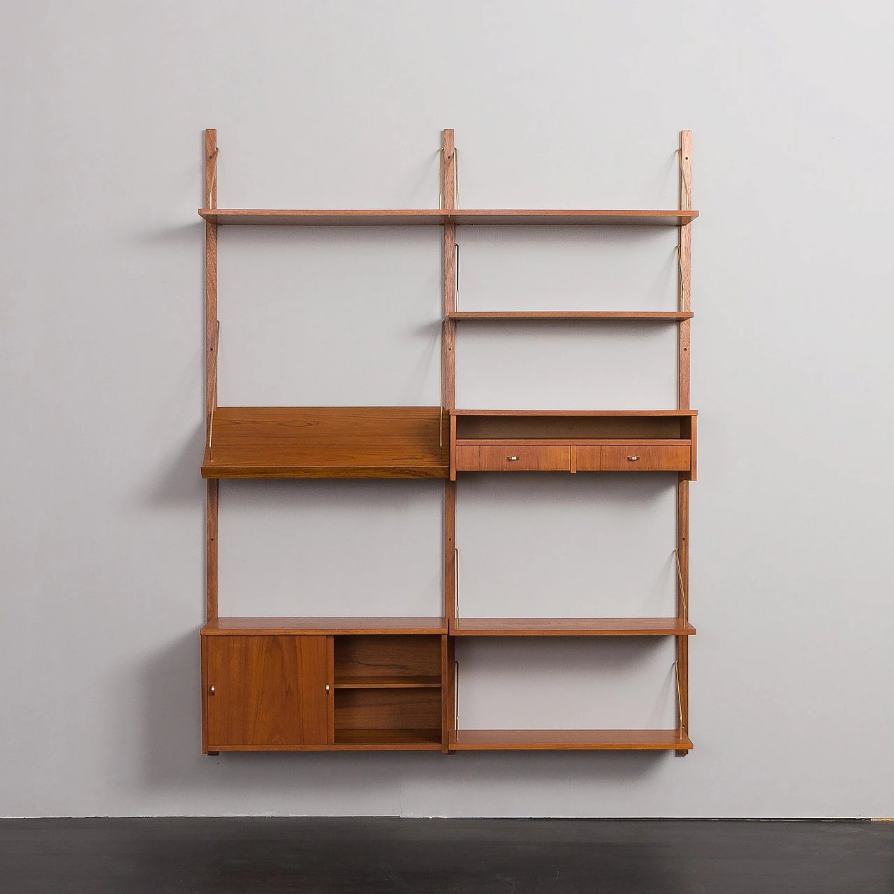 Teak and brass hanging bookcase in the style of Cadovius, 1960s 8