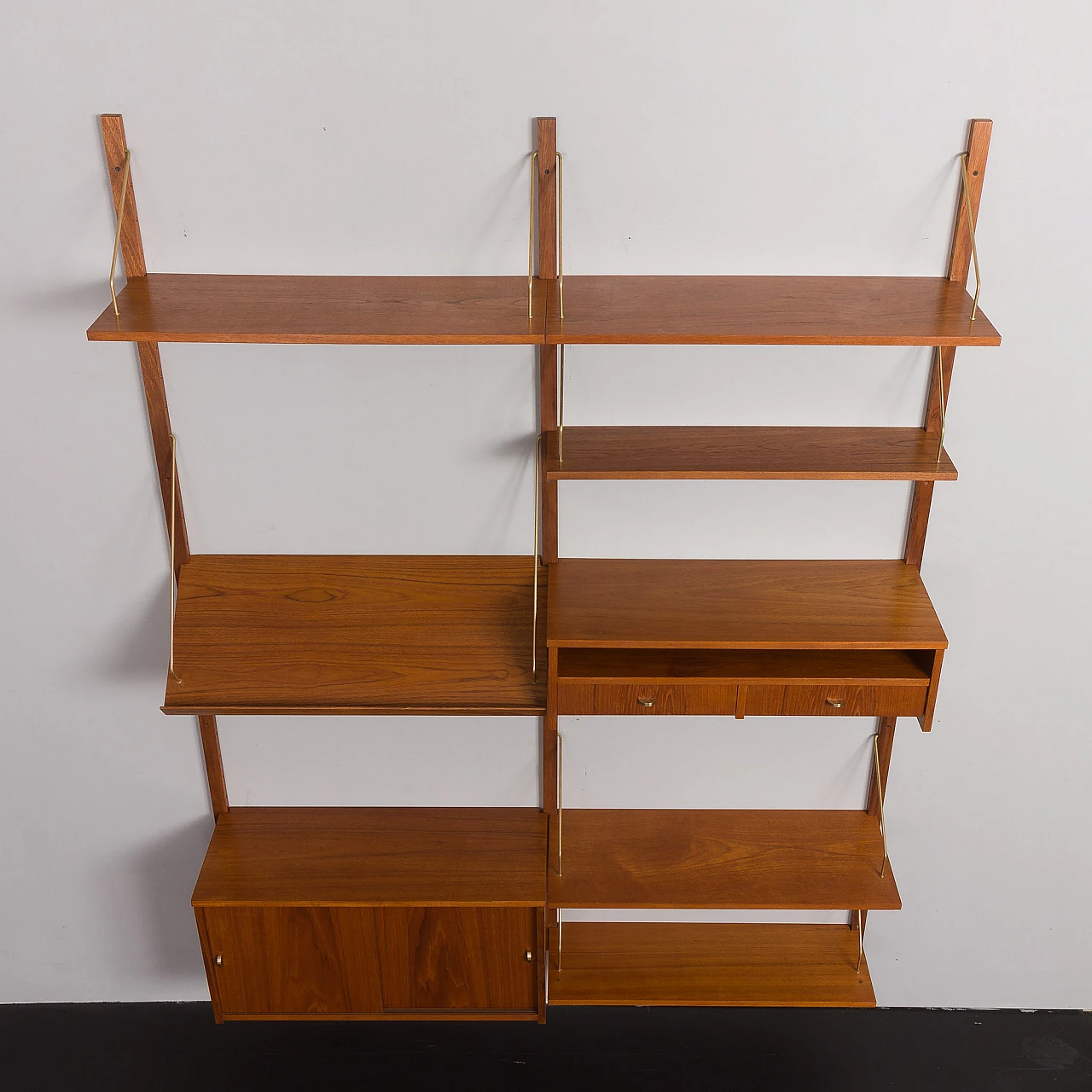 Teak and brass hanging bookcase in the style of Cadovius, 1960s 10