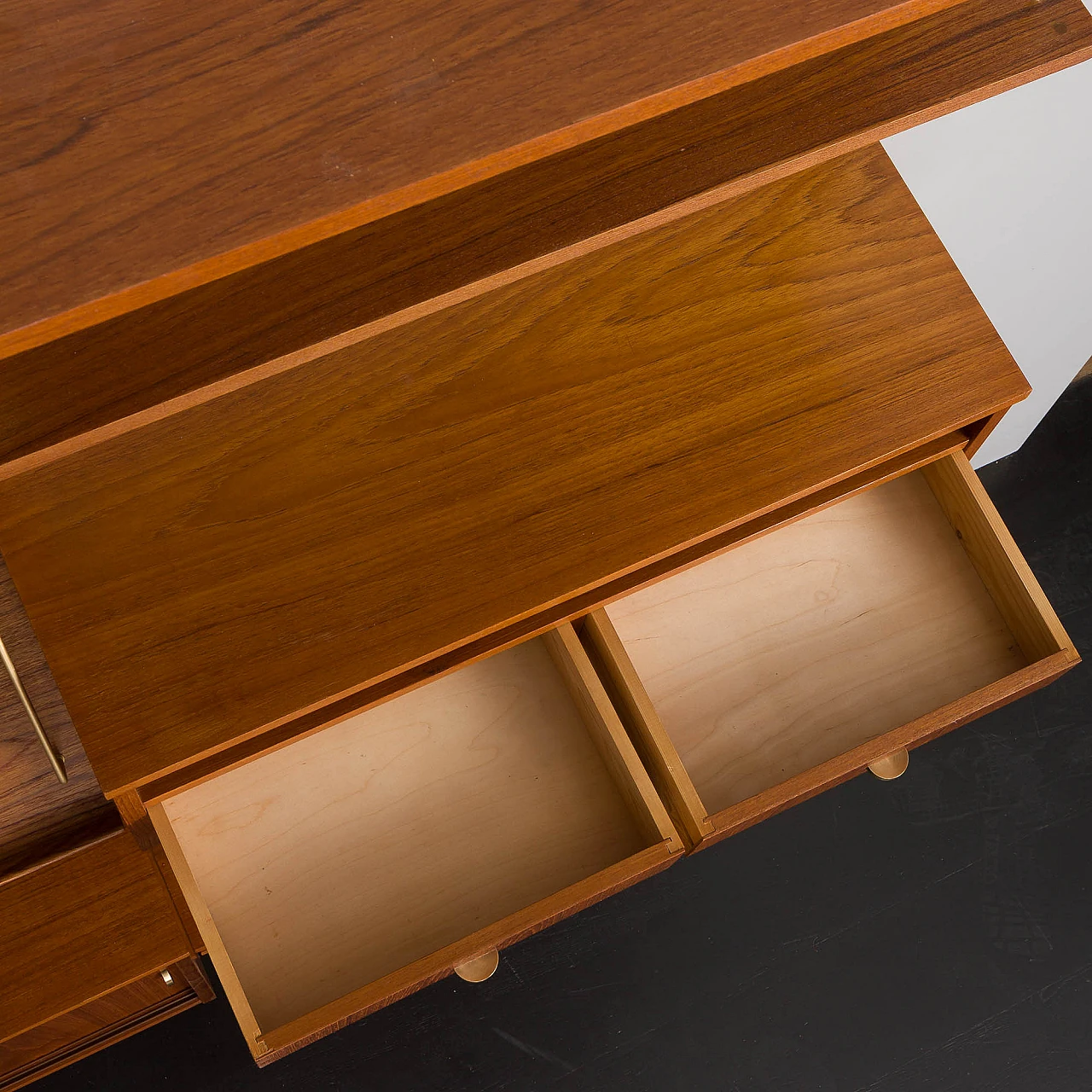 Teak and brass hanging bookcase in the style of Cadovius, 1960s 11