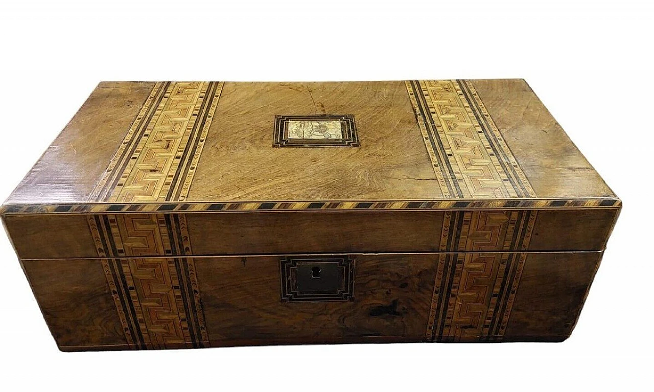 French inlaid walnut writing desk box, 19th century 1