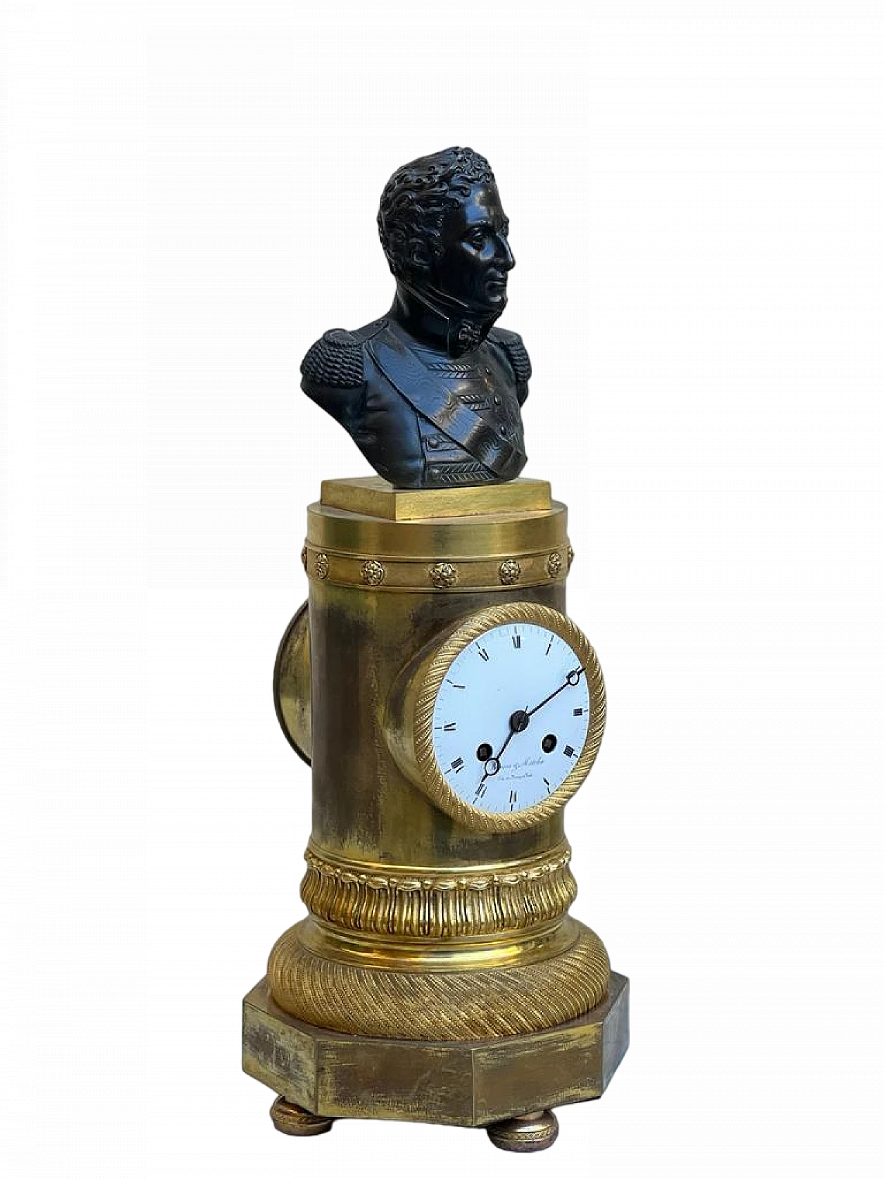 Clock in gilt bronze and bronze bust, 19th century 13