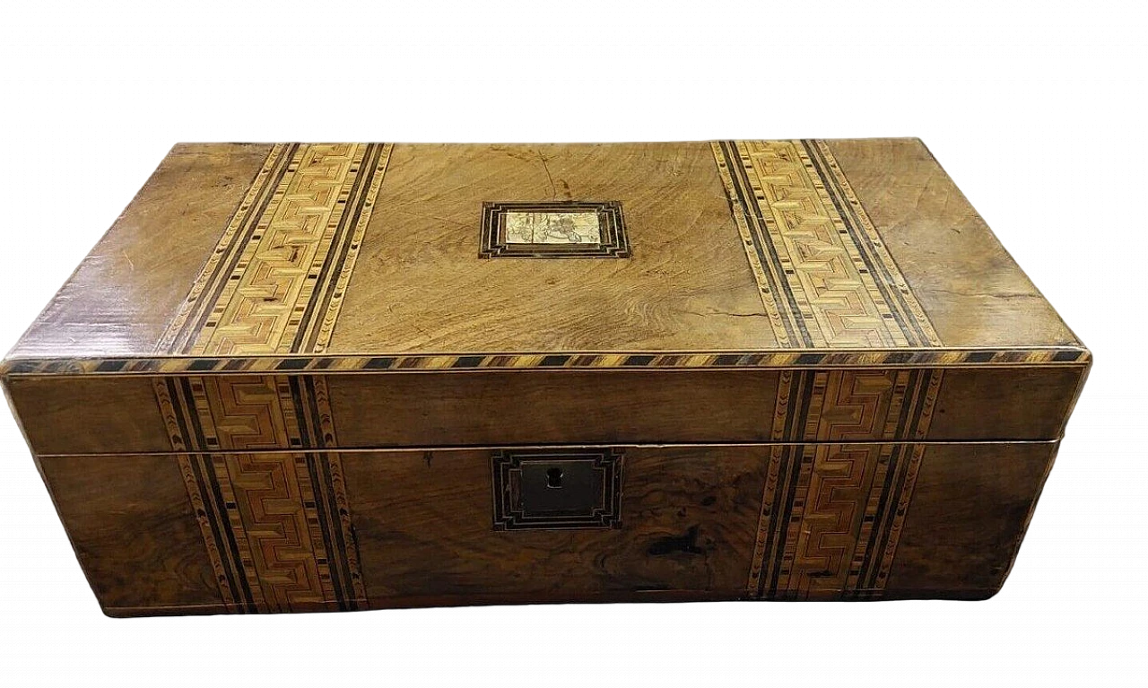 French inlaid walnut writing desk box, 19th century 2