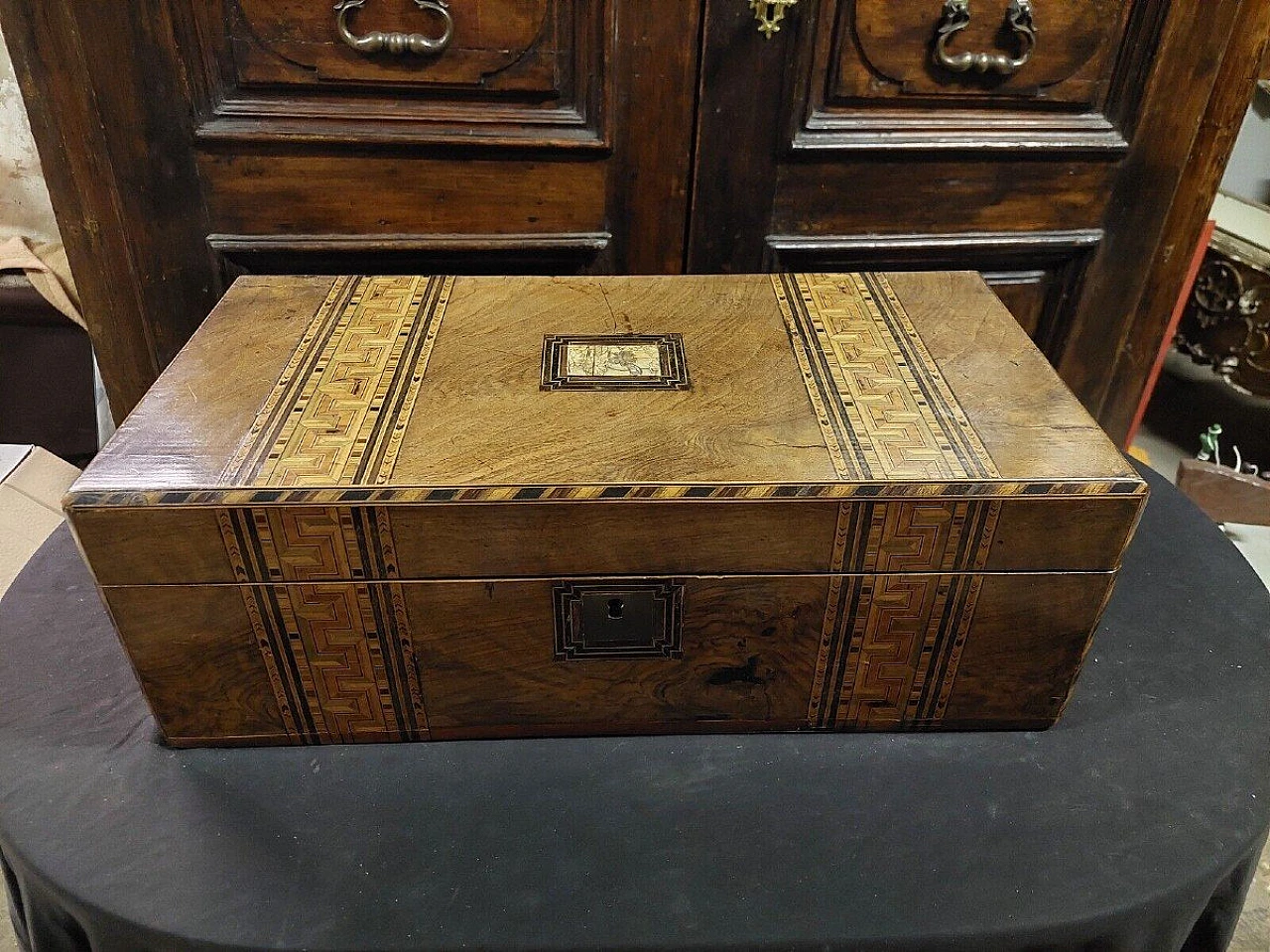 French inlaid walnut writing desk box, 19th century 3