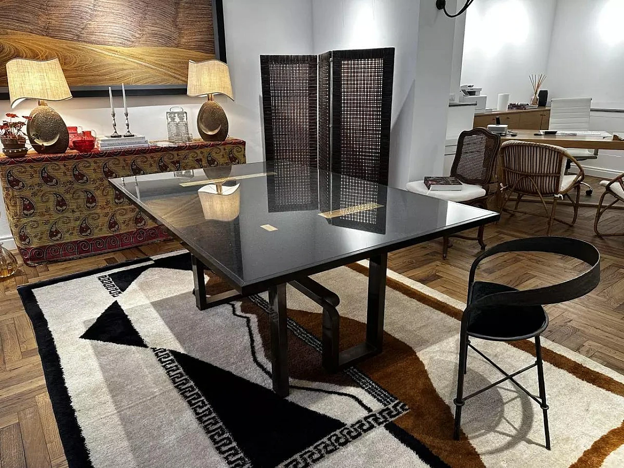 Table with black granite top and brass base by Burchiellaro, 1960s 1