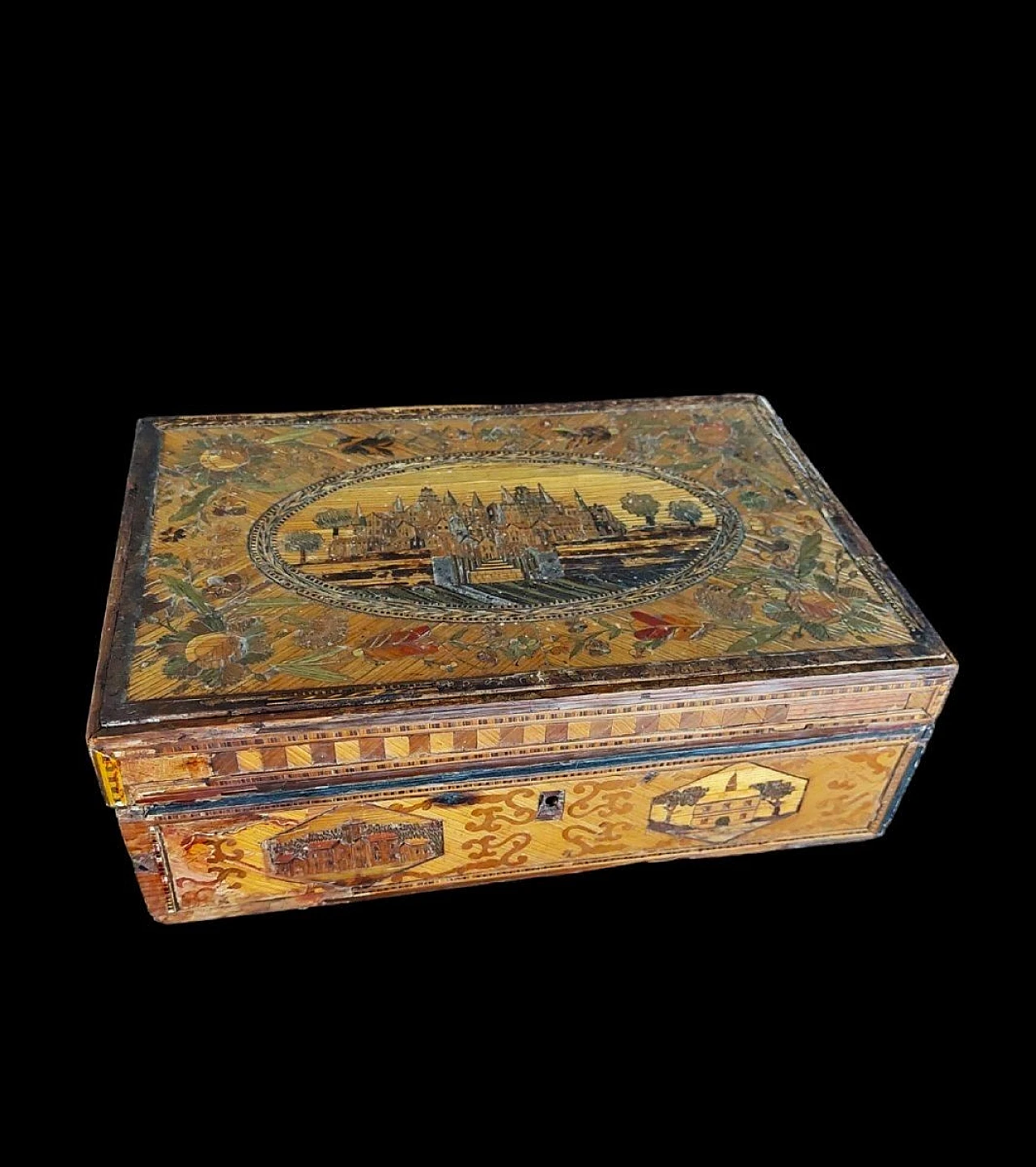 Straw box with inlays, first half of the 19th century 4