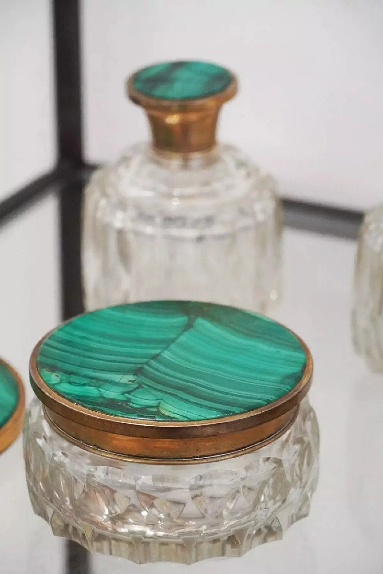 5 Toiletries in malachite, cut crystal and silver vermeil, 1920s 1