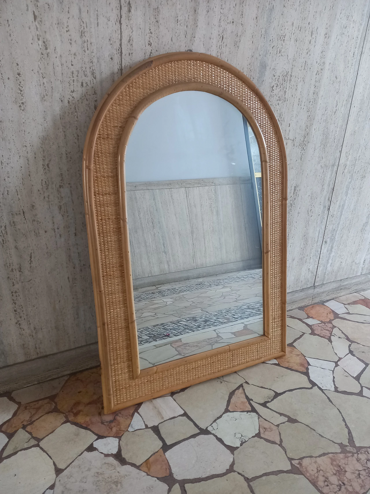 Mirror with wood and bamboo frame by Dal Vera, 1980s 1