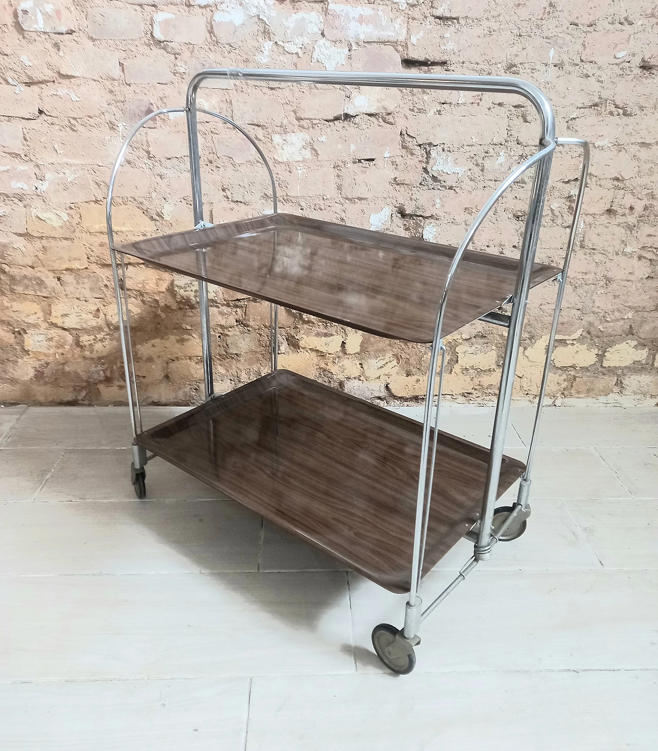 Gerlinol and steel foldable bar cart, 1970s 1