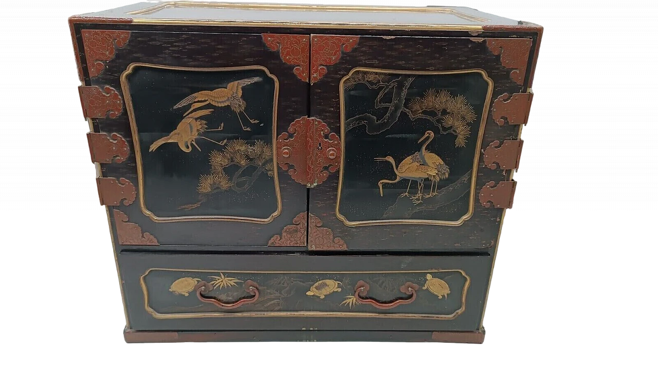 Japanese lacquered wood and copper jewelry cabinet, early 20th century 2