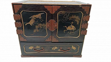 Japanese lacquered wood and copper jewelry cabinet, early 20th century