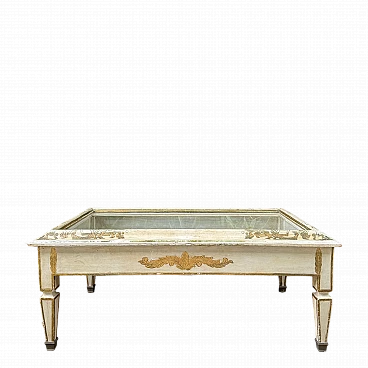 Ivory lacquered wooden coffee table with display stand, early 20th century