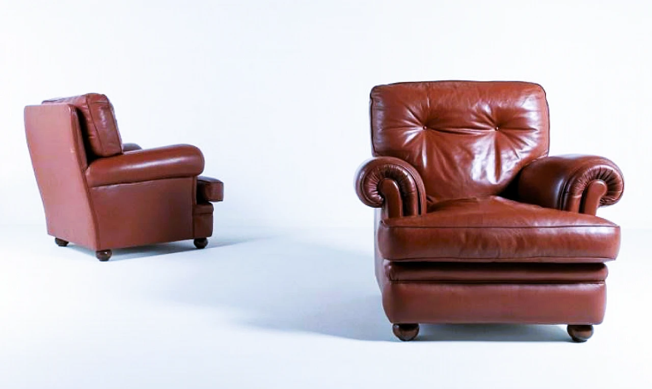 Pair of brown leather Dream armchairs by Poltrona Frau, 1980s 1