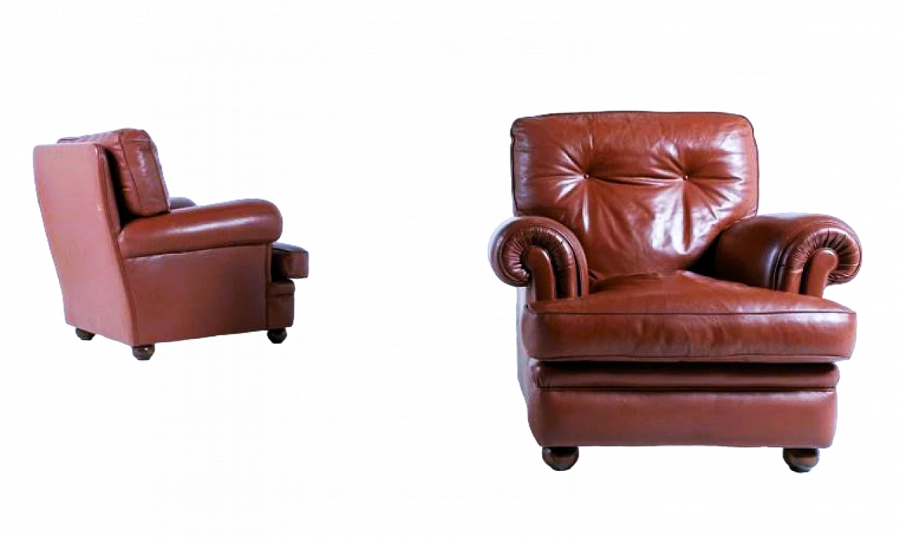 Pair of brown leather Dream armchairs by Poltrona Frau, 1980s 2