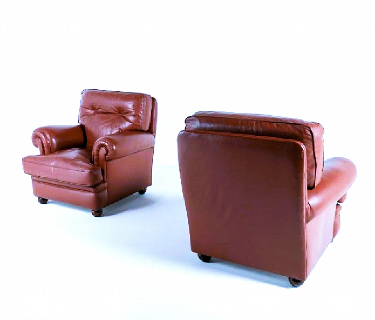 Pair of brown leather Dream armchairs by Poltrona Frau, 1980s 10