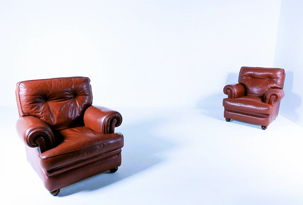 Pair of brown leather Dream armchairs by Poltrona Frau, 1980s 12