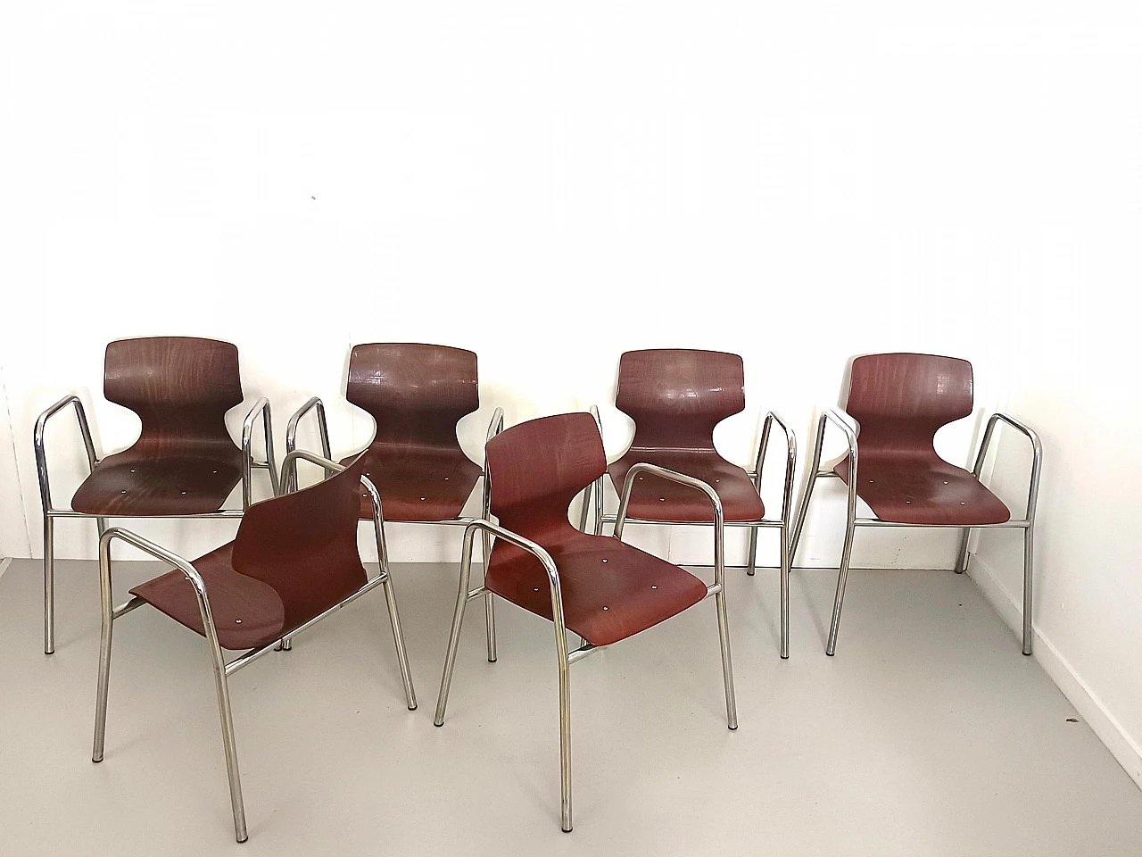 6 Bent beech chairs by Pagholz Flötotto, 1960s 3