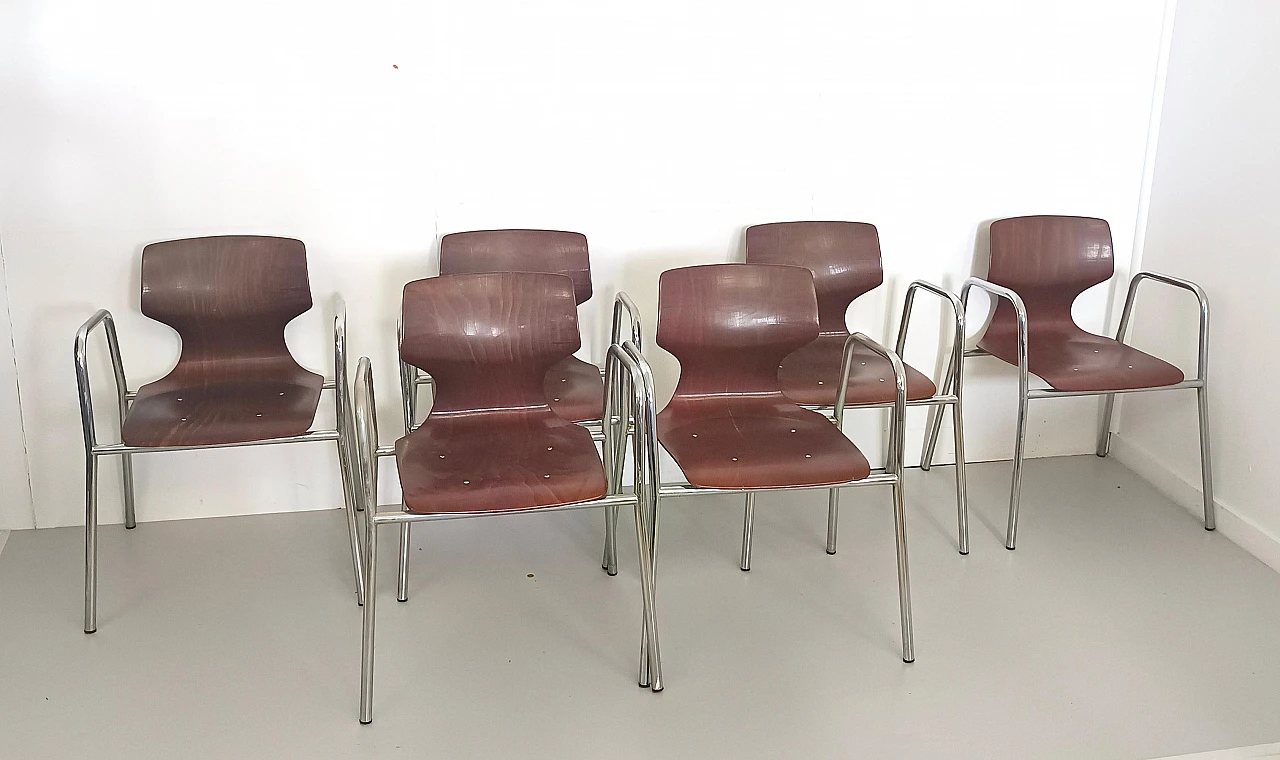 6 Bent beech chairs by Pagholz Flötotto, 1960s 4