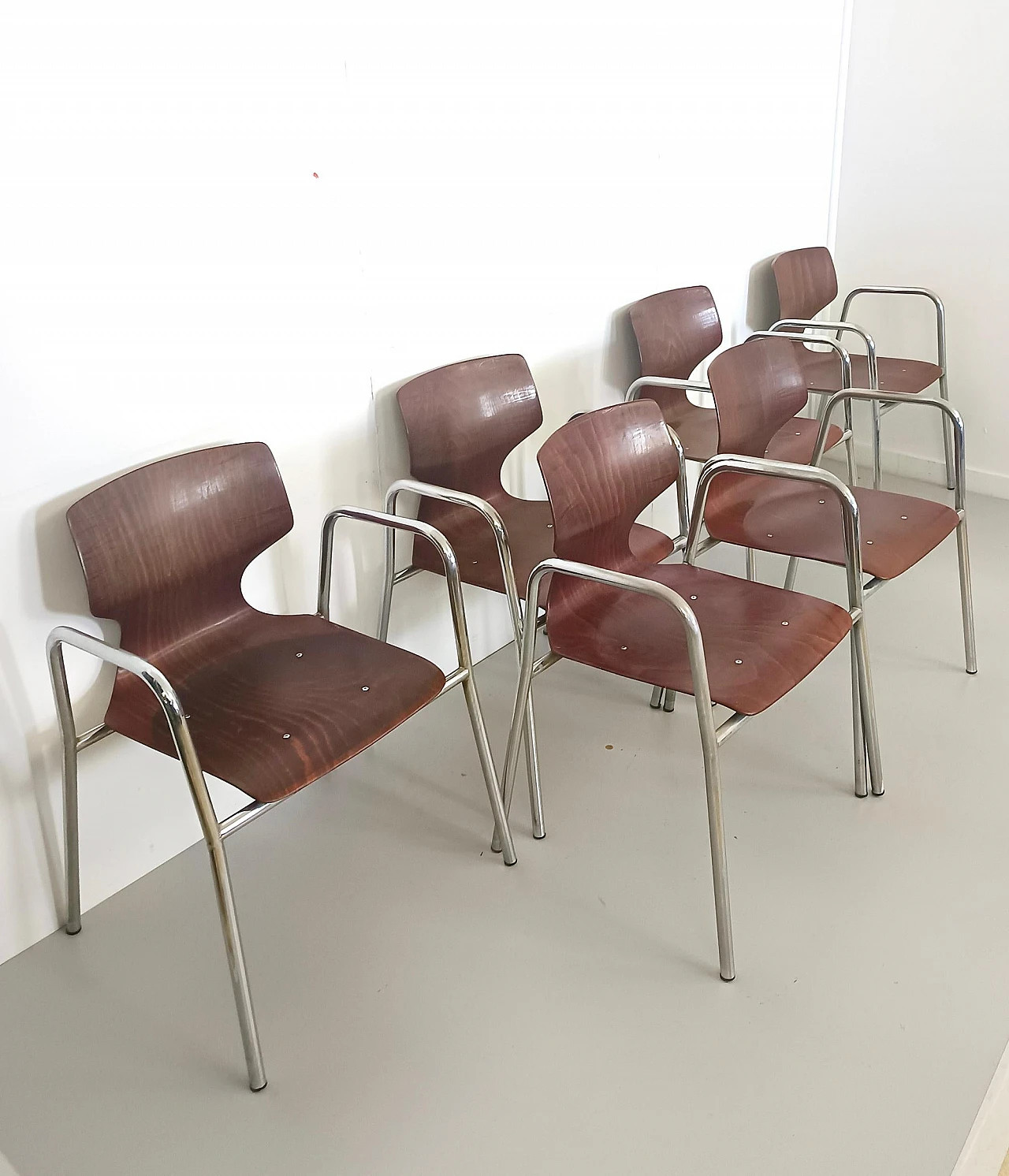 6 Bent beech chairs by Pagholz Flötotto, 1960s 5