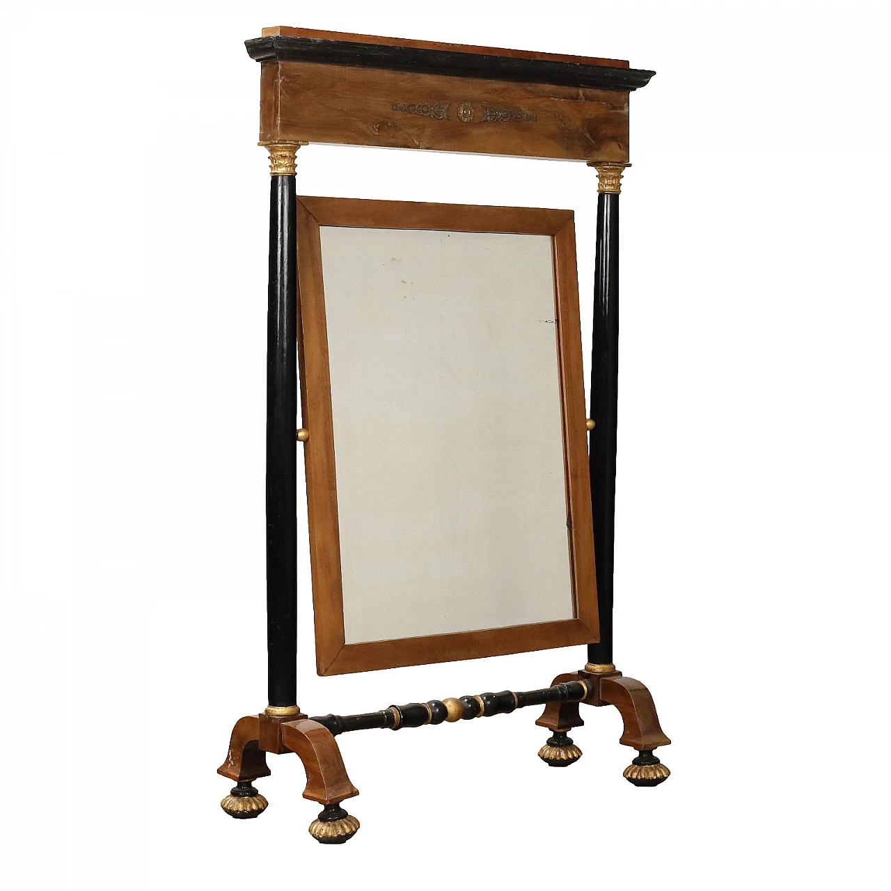 Cheval mirror with walnut frame & ebonized columns, 19th century 1