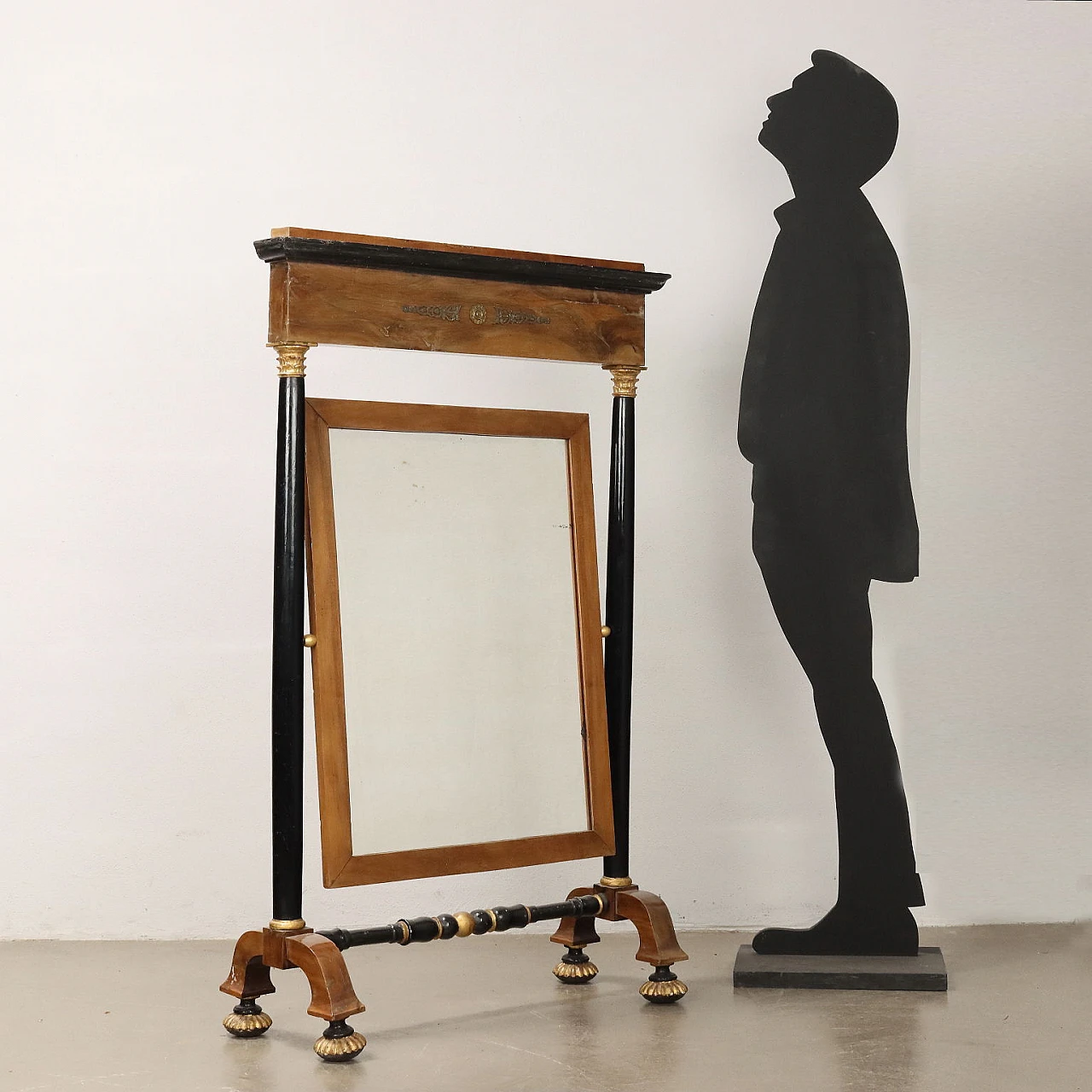 Cheval mirror with walnut frame & ebonized columns, 19th century 2