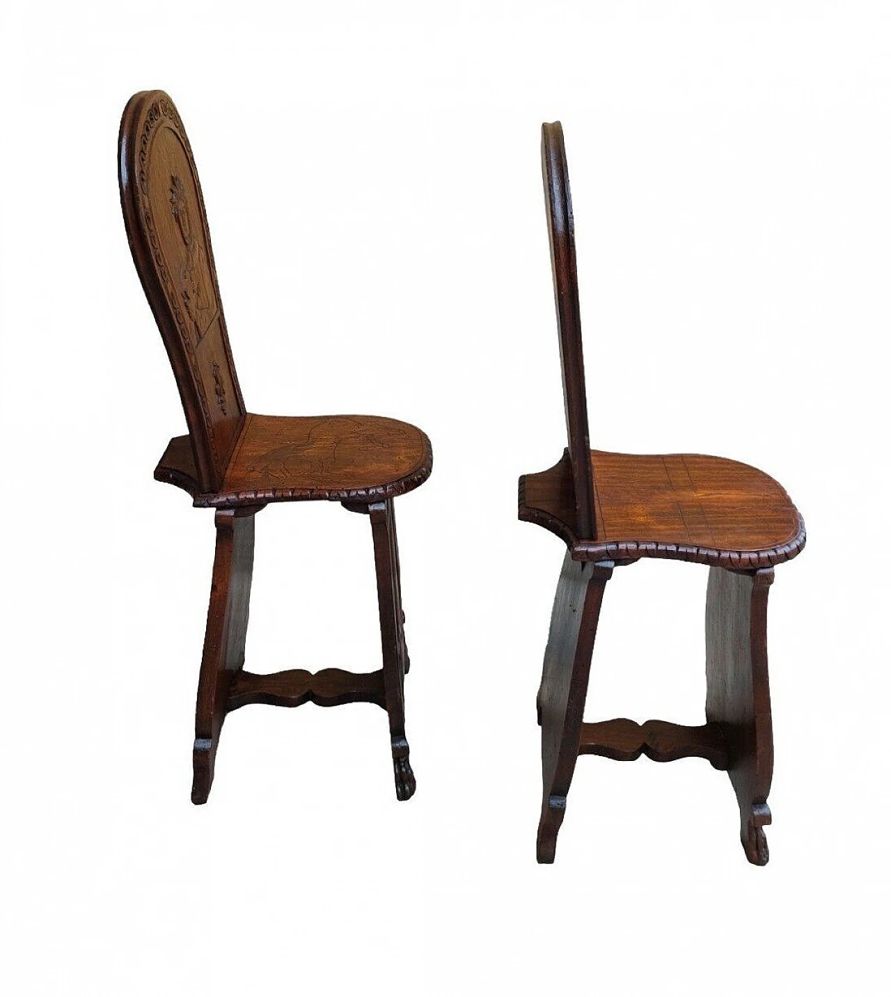 Pair of carved wood chairs with poets and lyre, late 19th century 4