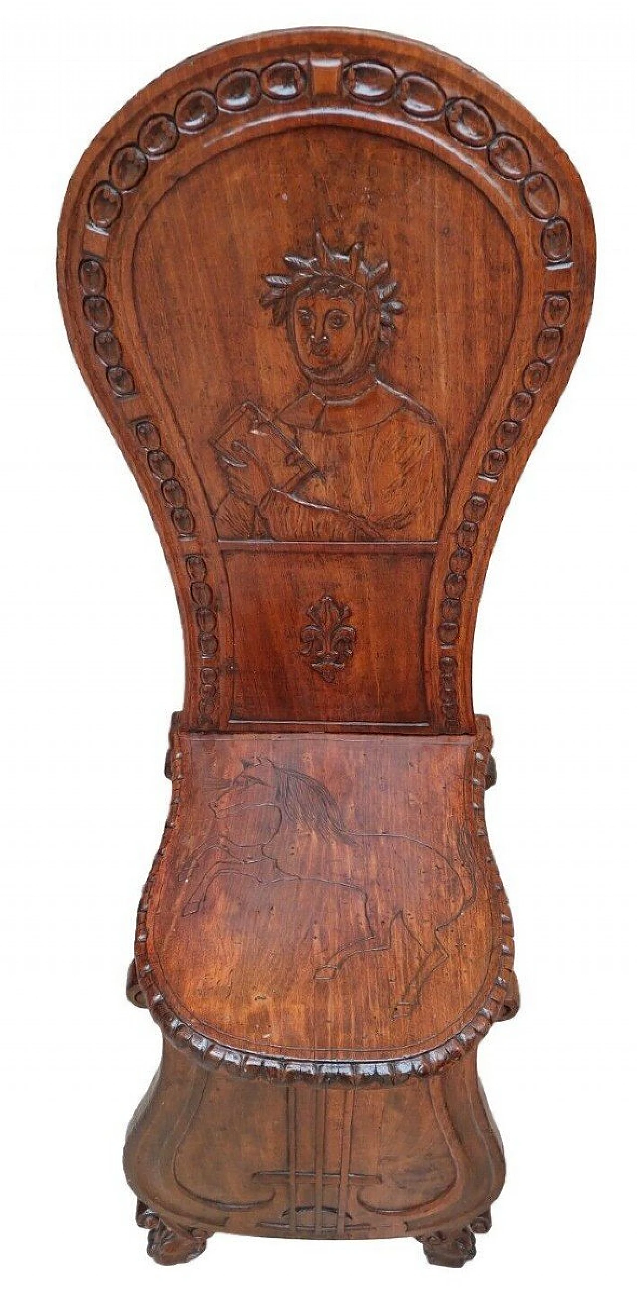 Pair of carved wood chairs with poets and lyre, late 19th century 5