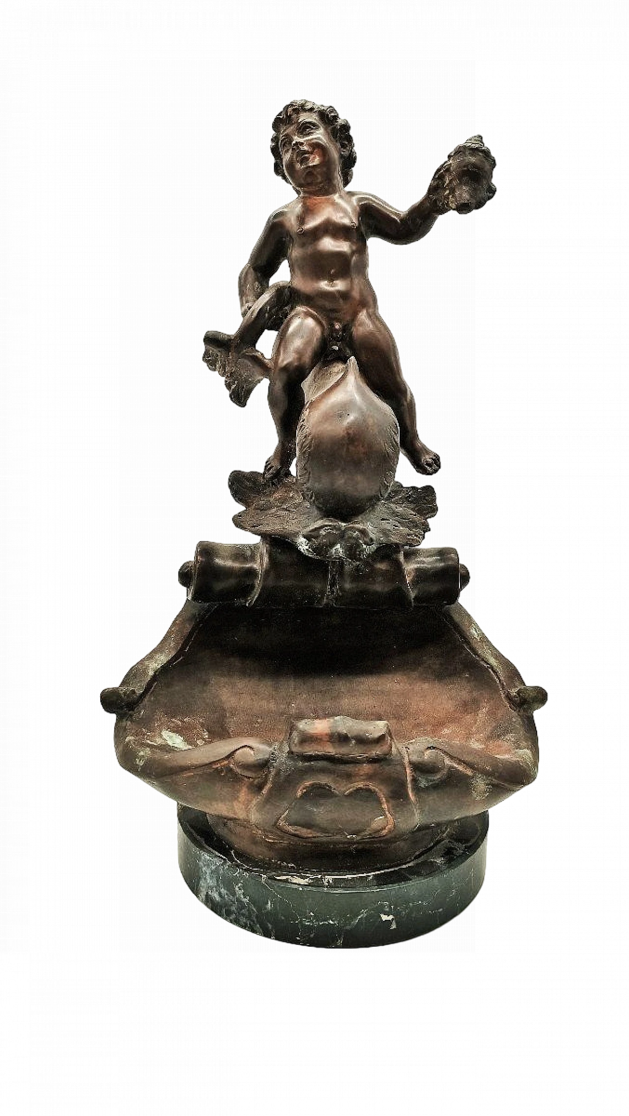 V. Cinque, putto with dolphin, bronze sculpture, late 19th century 2